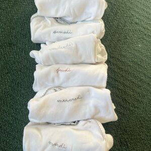 Set of 6 White Baby Onesies with Embroidered Days
